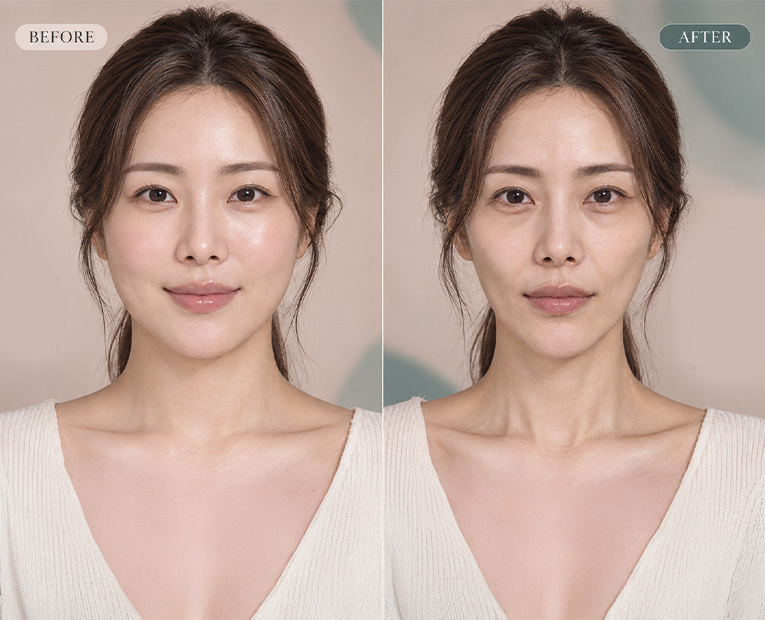 급격한 체중 감량 이후 얼굴 볼륨과 피부 변화를 설명하는 이미지